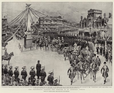 De processie die de obelisk in St George